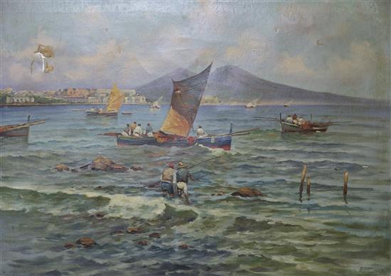 E. Cuso Fishermen in the Bay of Naples 48 x 66cm